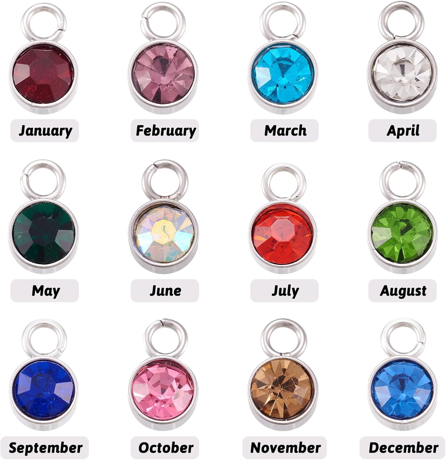 24Pcs Glass Rhinestone Charms Birthstone Charms Flat Round Crystal Charms Diamond Pendants Earring Charms for Jewelry Making Bracelet Necklace Earring Pendant Craft Supplies DIY,Silver - Image 7