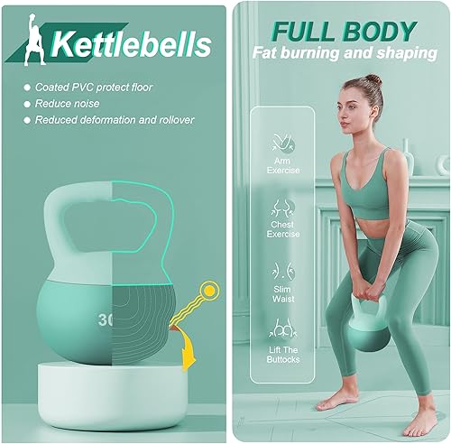 Miniatura 3 de soges Pesa rusa de PVC de una pieza con asas anchas, pesas rusas de entrenamiento de fuerza de 5 libras a 35 libras opcionales para mujeres de