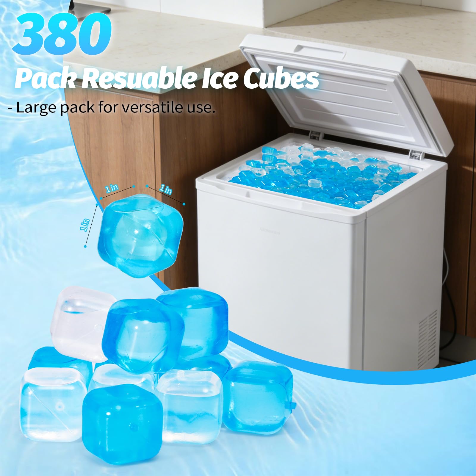 Lot de 380 glaçons réutilisables pour boissons, bleu et transparent