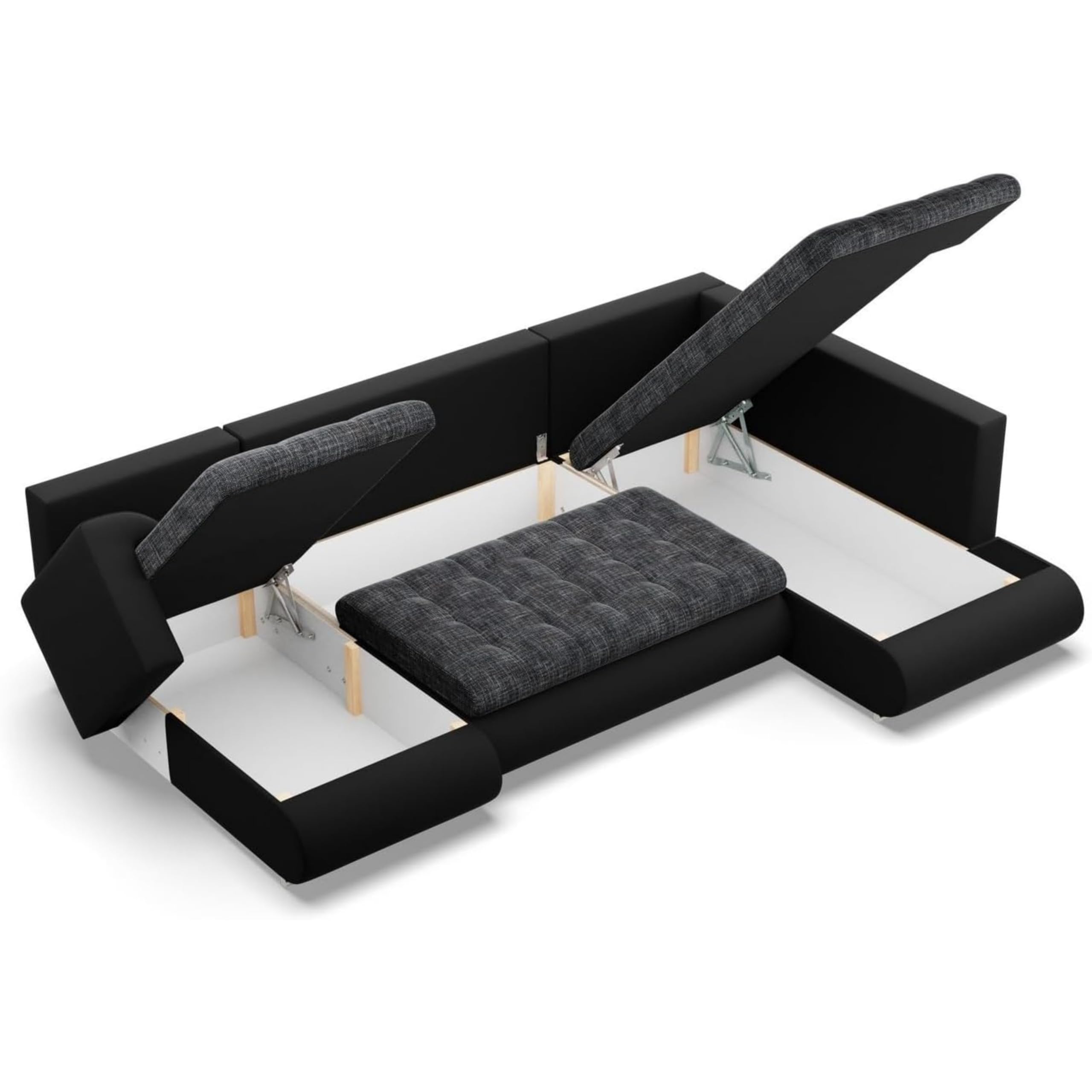Mebligo - Ecksofa mit Schlaffunktion und 3 Bettkasten FORESTA 300x89x200 (BxHxT) Dunkelgrau + Schwarz - Ottomane Rechts Eckcouch, Couch U Form, Sofa Wohnzimmer, Sofas & Couches, Eckschlafsofa