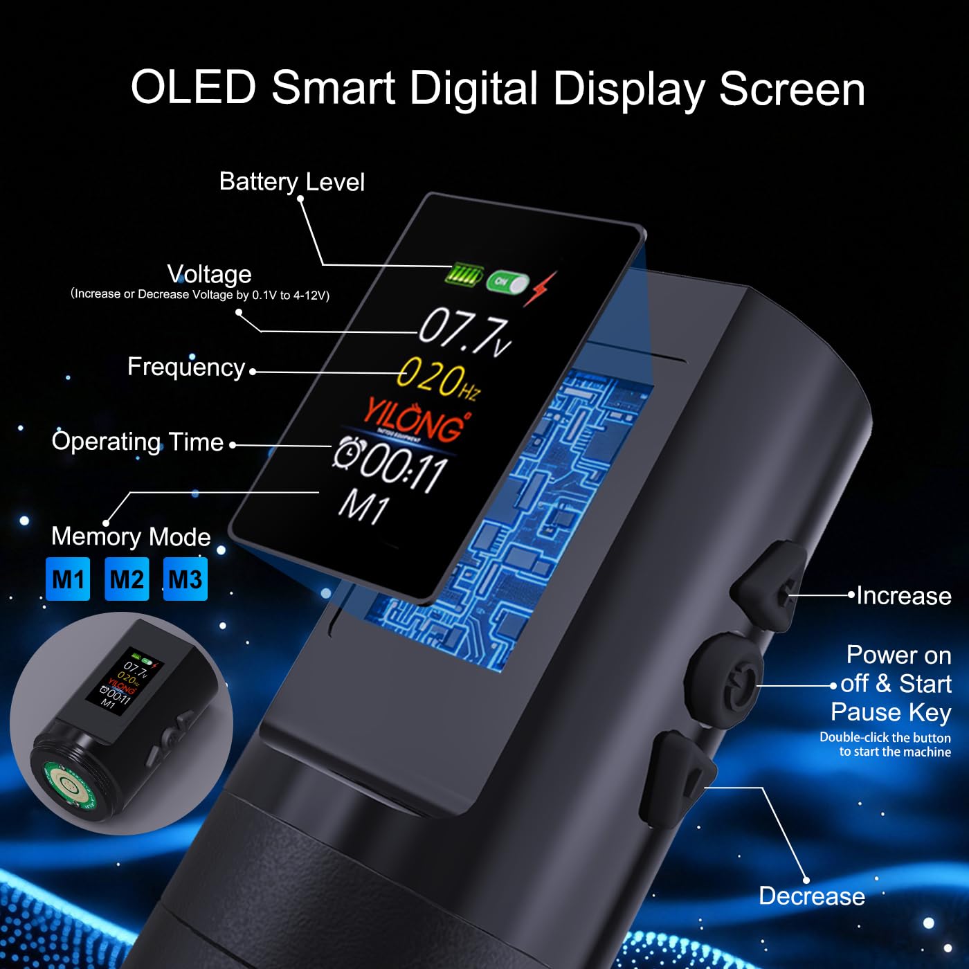 Wireless Tattoo Machine Kit - Tattoo Kit for Beginners Complete Set, Tattoo Gun with Digital Led Display 1200 mAh Power Supply, 10PCS Cartridge Needles and Transfer Gel Multi-function Smart Tattoo Pen