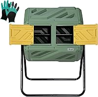 Werph 43 Gallon Dual Chamber Compost Tumbler Bin - Fast Assembly Rotating Outdoor Composter with Gloves