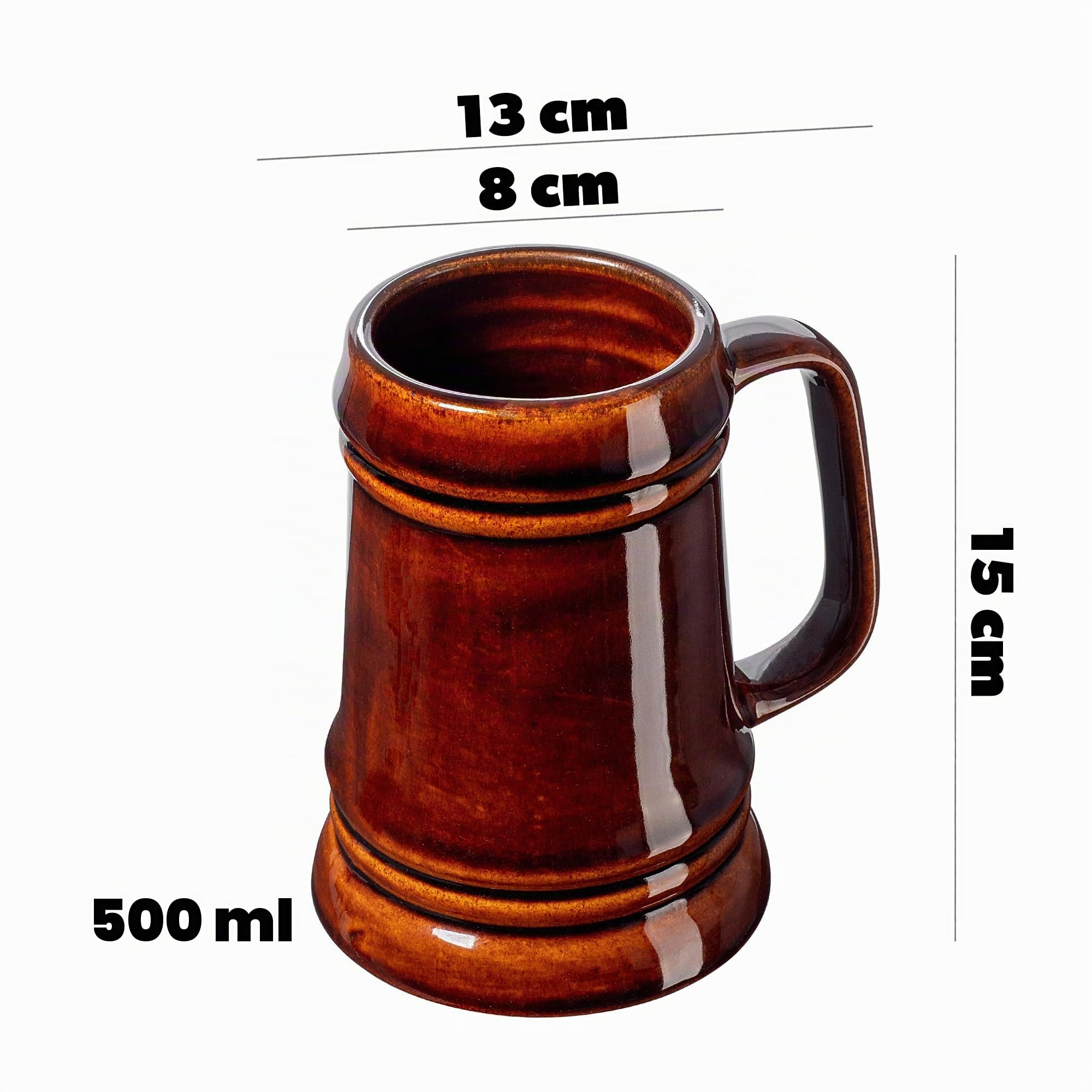 KADAX Keramikbierkrug, Bierkrug aus Keramik, Spülmaschinenfester Bierseidel mit Handlichem Griff, Steinkrug für Wein, Bier, Glühwein und Flüssig Honig (4, 500ml)