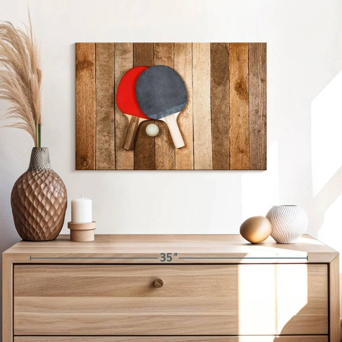 ElephantStock Ping Pong Canvas - 1 Panel Sports Wall Decor - Red-Russet Canvas Art - Vintage Sports Wall Decor for Men - 24" X 16"