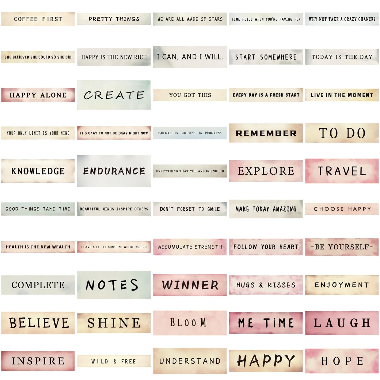 50 adesivi motivazionali con parole in stile boho, forniture per diario spazzatura motivazionale | Adesivi impermeabili per scrapbooking, progetti fai da te e biglietti