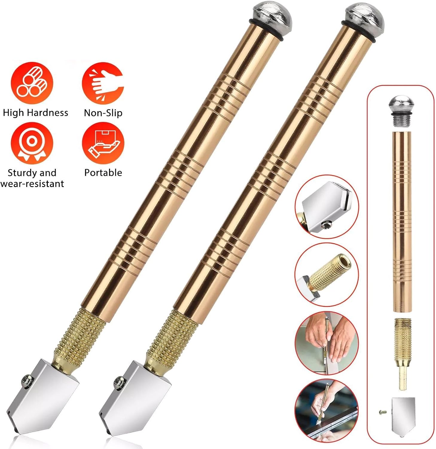 Multifunctional Diamond Roller Pencil Glass Cutter for Glass Cutting/Tiles/Mirror, 2mm-20mm, Pack of 4