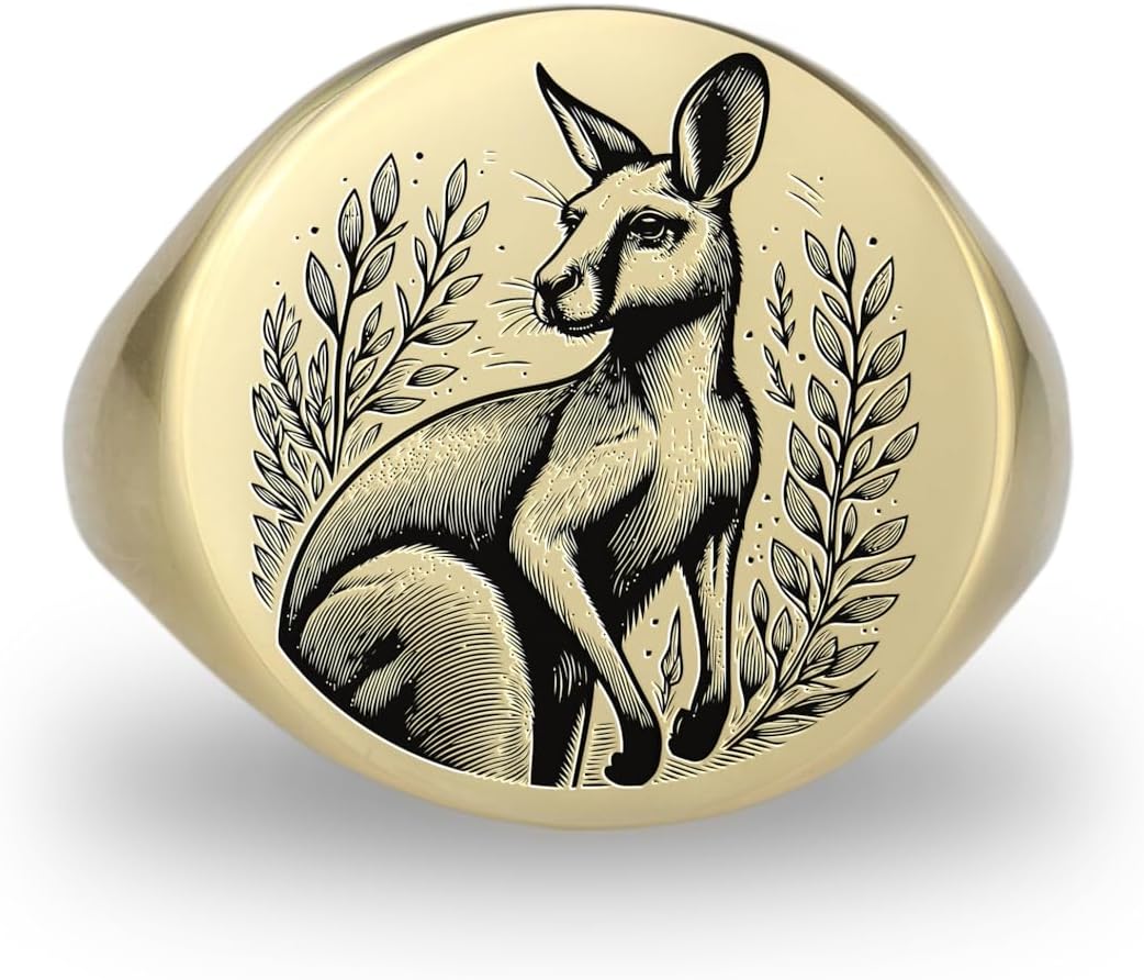 14k Gold Kangaroo Signet Ring - Custom Australian Design - Bold Statement Ring