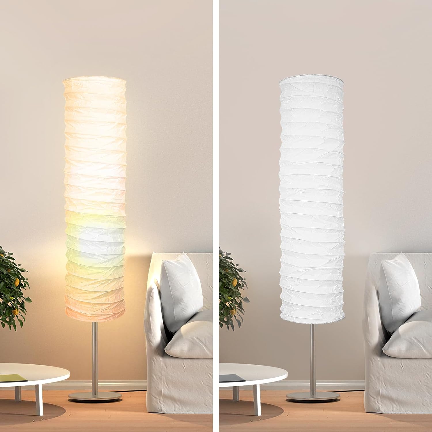 Paper Floor Lamp Shade Replacement, 37-Inches Tall Foldable Floor Light Cover Replacement Japanese Style Rice Paper Lampshade for Bedroom Home Hotel Bedside Desk, White