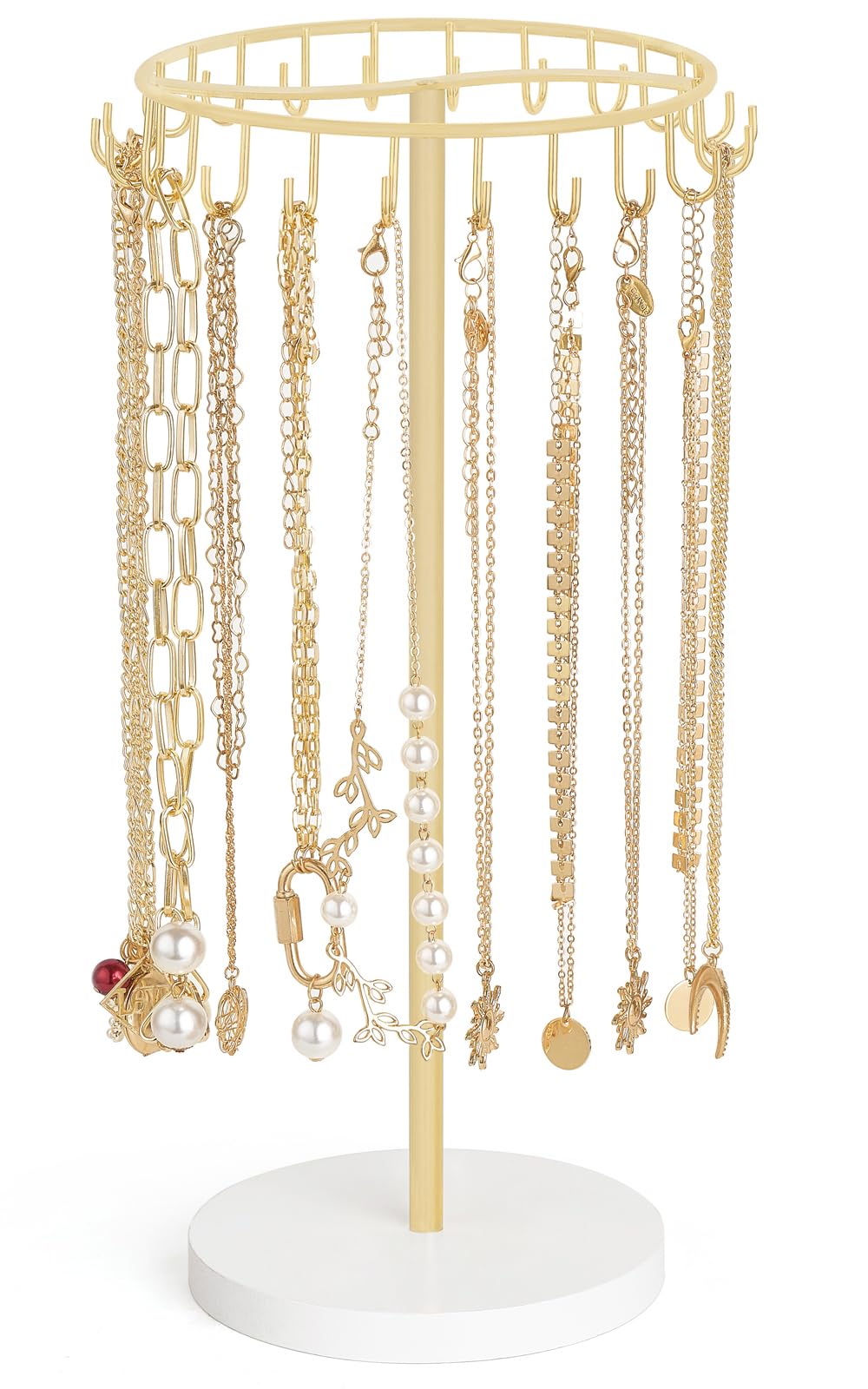 Mkono Necklace Holder Metal Jewelry Display Stand Necklace Organizer with 22 Hooks for Storage and Hanging Bracelet Keychain Home Room Deocr for Women,Gold
