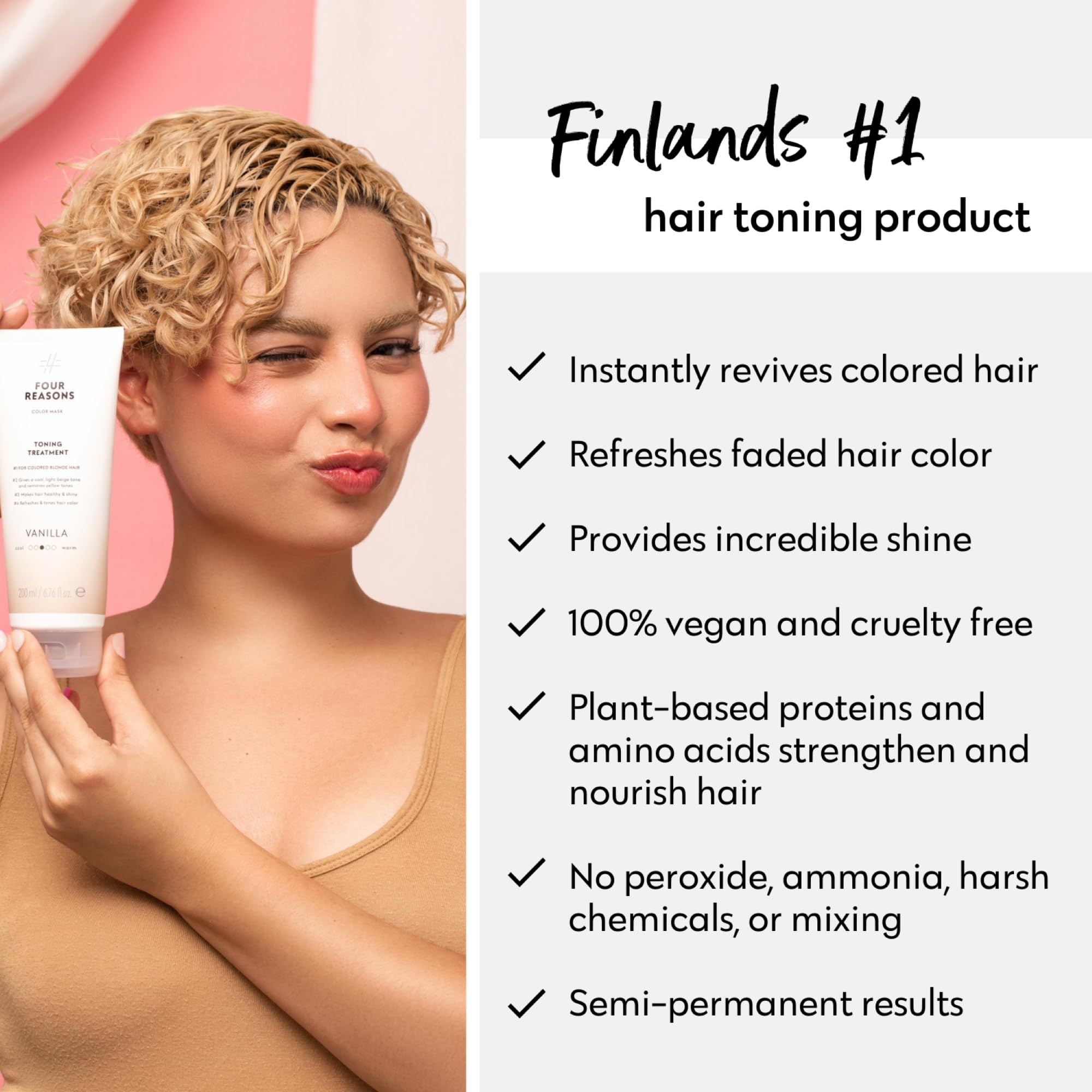 Four Reasons Hair Dye Balsamo – Vanilla Blonde – Balsamo naturale e inchiostro intensivo per capelli – Semi Permanent Blonde Hair Colour – Intensive & Gentle Colours Tint
