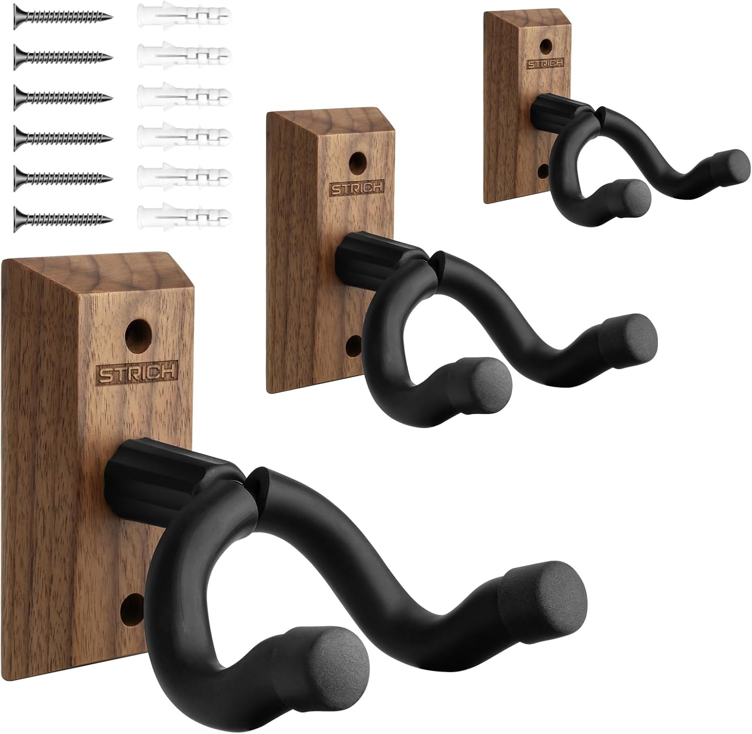 STRICH Guitar Wall Mount,Walnut Base Guitar Hanger,U-Shaped Hanger Mount with Screws, Guitar Holder Hook Stand Wall for Acoustic, Electric Guitar, Banjo, Bass(2-Pack)