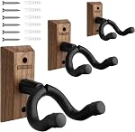 STRICH Support mural pour guitare 2 Paquet, porte-monnaie en bois de noyer noir pour guitare électrique acoustique, bass, Ukulele, violon, Mandolin, Banjo
