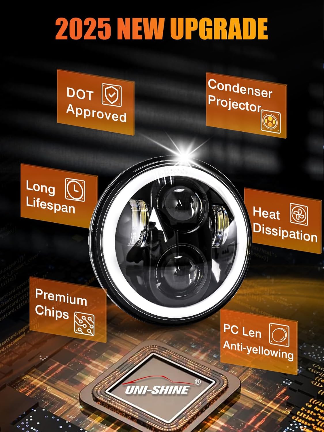 4pcs 5 3/4" 5.75 LED Headlights with High Low Beam Amber turn signal White DRL, 5 3/4 led headlight Halo Ring