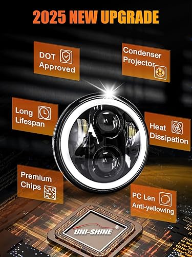 Miniatura 4 de UNI-SHINE 4pcs 5 34" 5.75 LED faros con luz alta baja ámbar señal de giro blanco DRL, 5 34 LED faro halo anillo