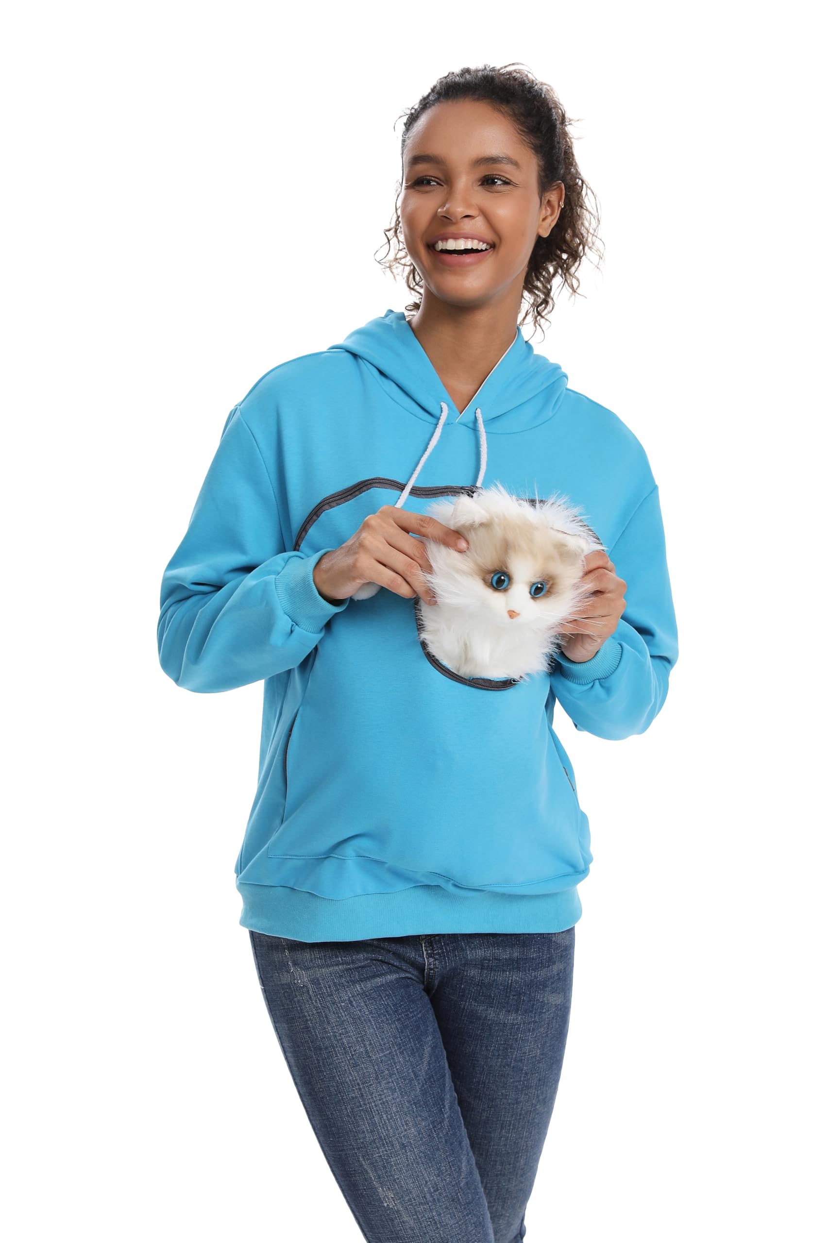 Cat Dog Pouch Hoodie Pet Carrier Sweatshirt Large Pocket Pullover Shirt for Women