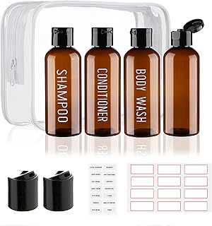 Travel Bottles for Toiletries 4 Pack 3.4oz/100ml TSA Approved Travel Size Containers Leak Proof Shampoo and Conditioner Bottles Plastic Squeeze Bottle(Brown)