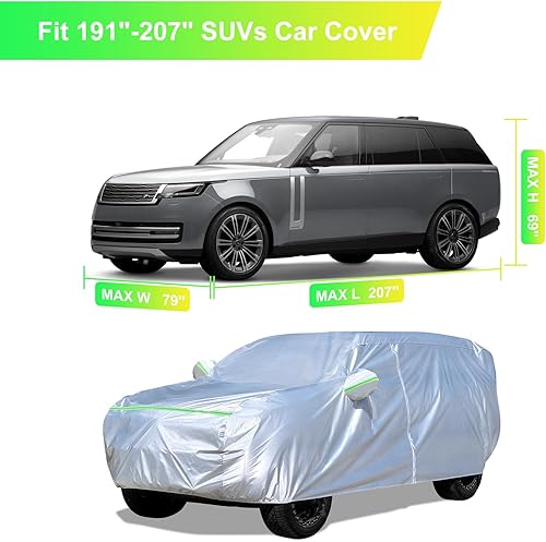 Miniatura 2 de Funda para coche SUV (191-207 pulgadas) - Ajuste universal, impermeable, Oxford Dupont, para todo tipo de clima, protector contra granizo,