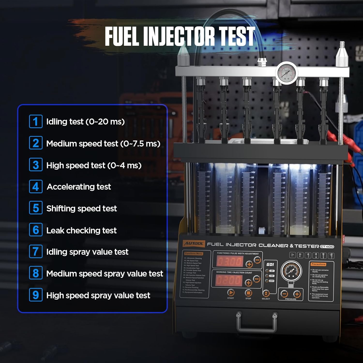 AUTOOL Fuel Injector Cleaner and Tester Machine, Ultrasonic Fuel Injection Cleaner for All 6 Cylinder Petrol Vehicles, GDI, EFI, FSI Fuel Injection Systems Cleaner Kit 12V/70V/220V