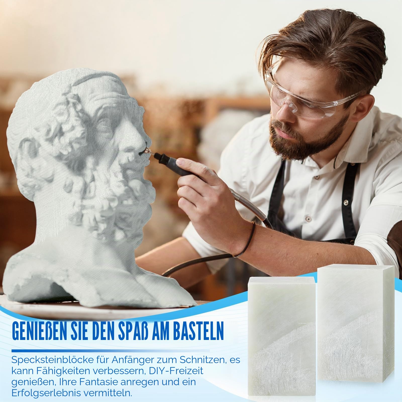 Sasylvia Speckstein-Skulptur, Steinschnitzerei, DIY, Kunsthandwerk, Speckstein für Schnitzblock, Steinsiegel-Gravur-Set, Steinschnitzset für Kinder und Erwachsene, 2 Stück
