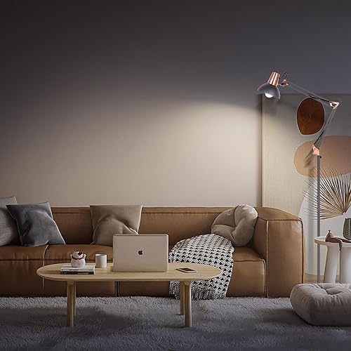 Miniatura 6 de FIRVRE Lámpara de pie de metal con brazo oscilante, lámpara de lectura ajustable para arquitecto, lámpara de pie de poste alto con interruptor de