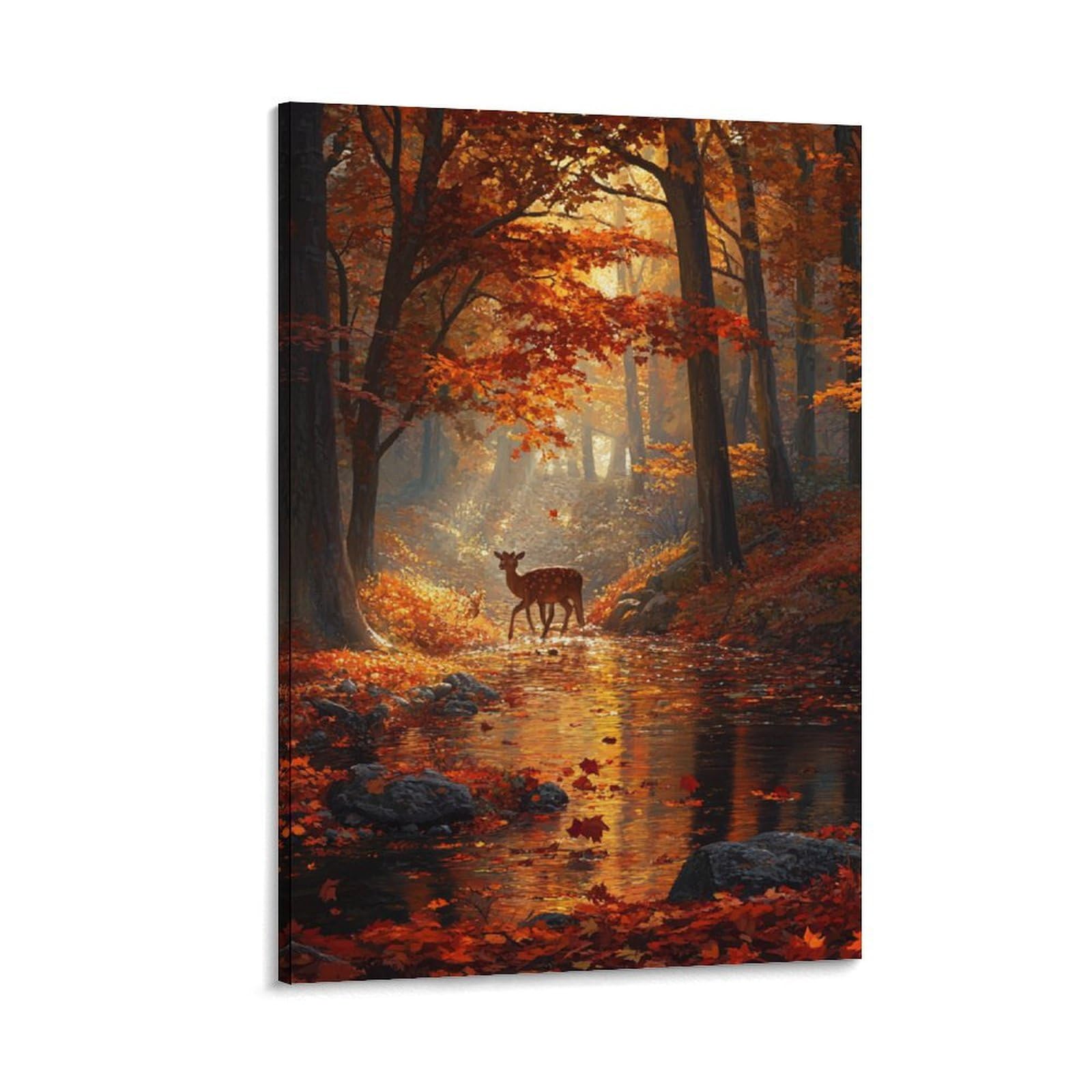 GAOYUCHUN 3d Fall Forest with Deer Canvas for Home Decor Home Decor for Bathroom Living Room Bedroom Canvas Wall Art Ready to Hang 16x24inch(40x60cm)