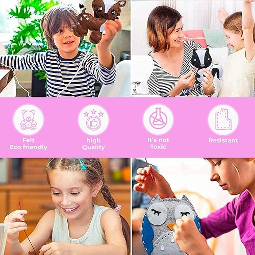 Miniatura 4 de DeFieltro Kit de costura para niños, animales del bosque, creativo y educativo, hermoso kit completo de manualidades de costura con fieltro de fácil