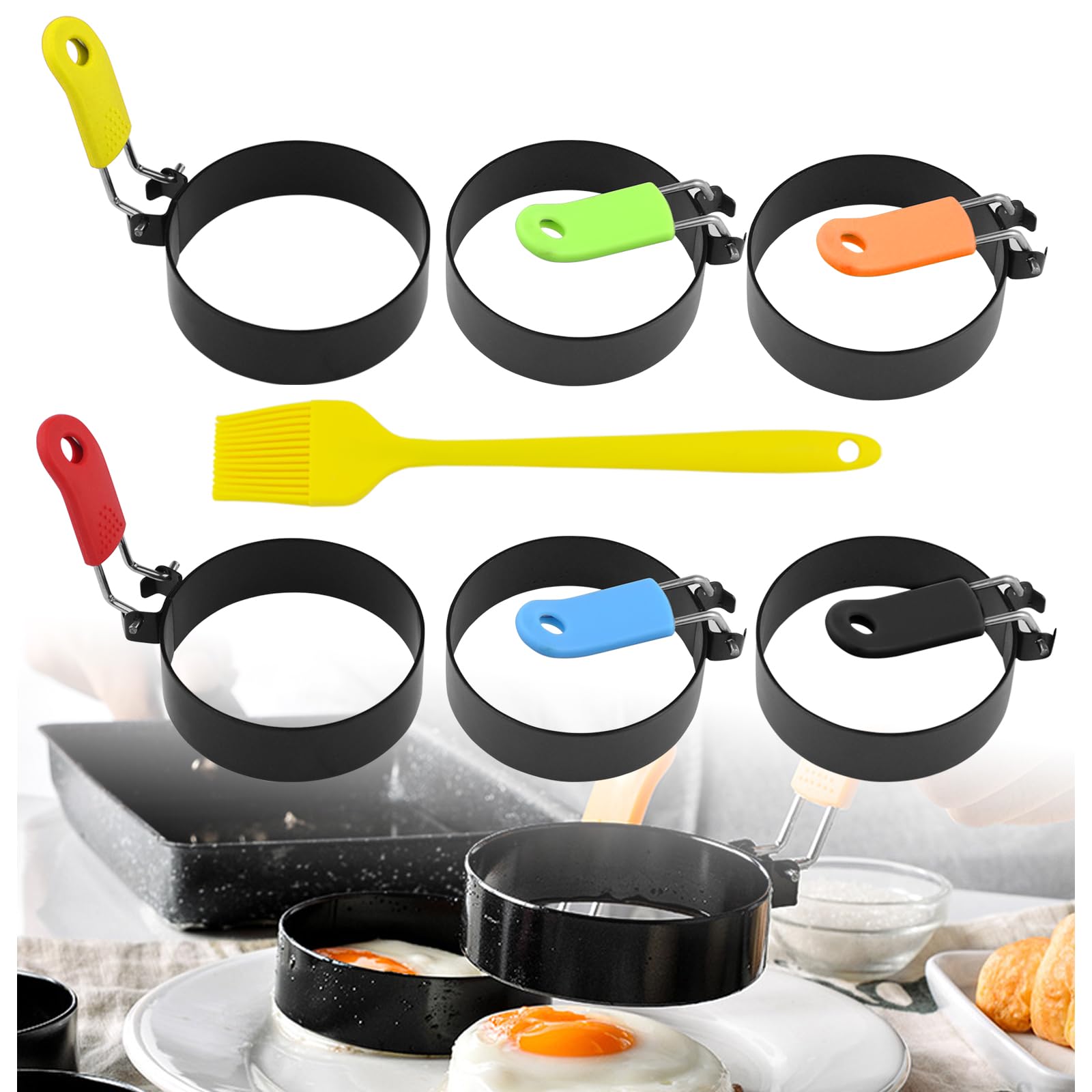 Moule à Omelette 4 Pièces Acier Inoxydable Anti-adhésif Avec Poignées Pliantes + Pinceau Silicone