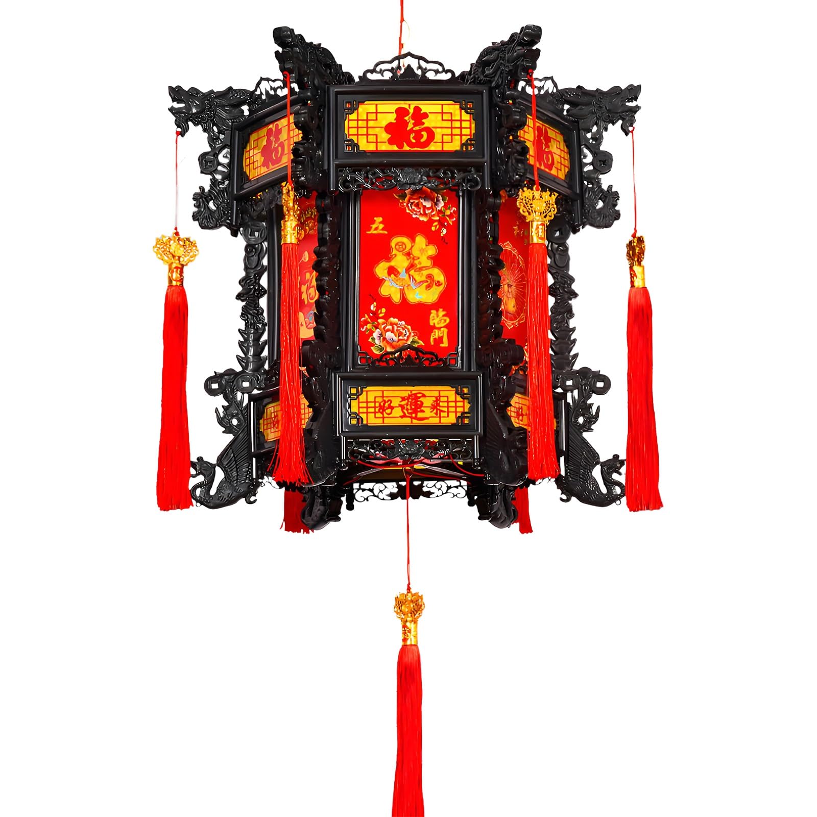 SBZIOJHDR Chinese-style lanterns, Exquisite Chinese Lanterns Outdoor, Lucky Lantern with Tassels, Rotatable Palace Lamp for New Year, Spring Festival(B,80#)