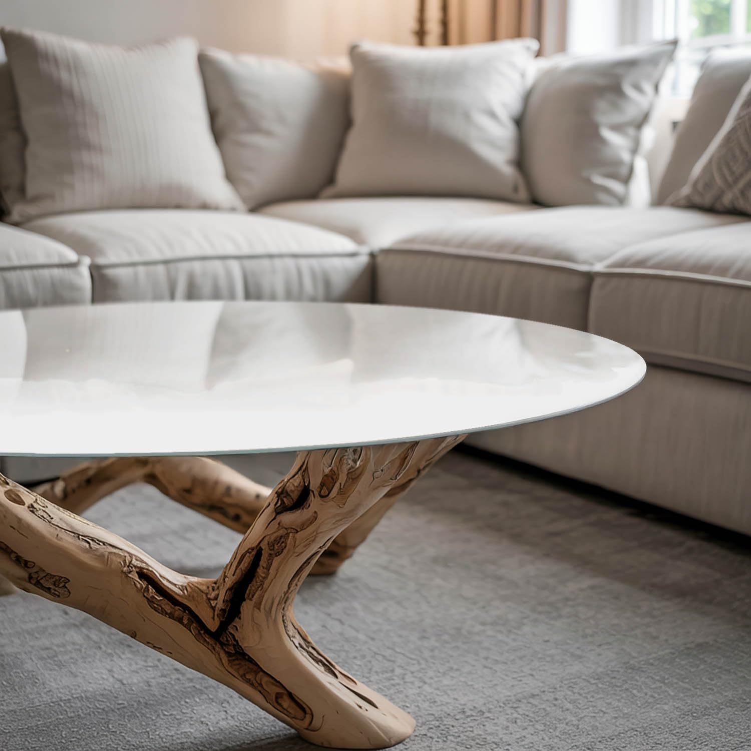Tulup Plaque de Table en Verre ⌀ 90 cm Rond Verre Trempé pour Le Salon, la Cuisine et la Salle à Manger Decoratif Décor Élégant Durable Surface Lisse - Motif Blanc Lisse