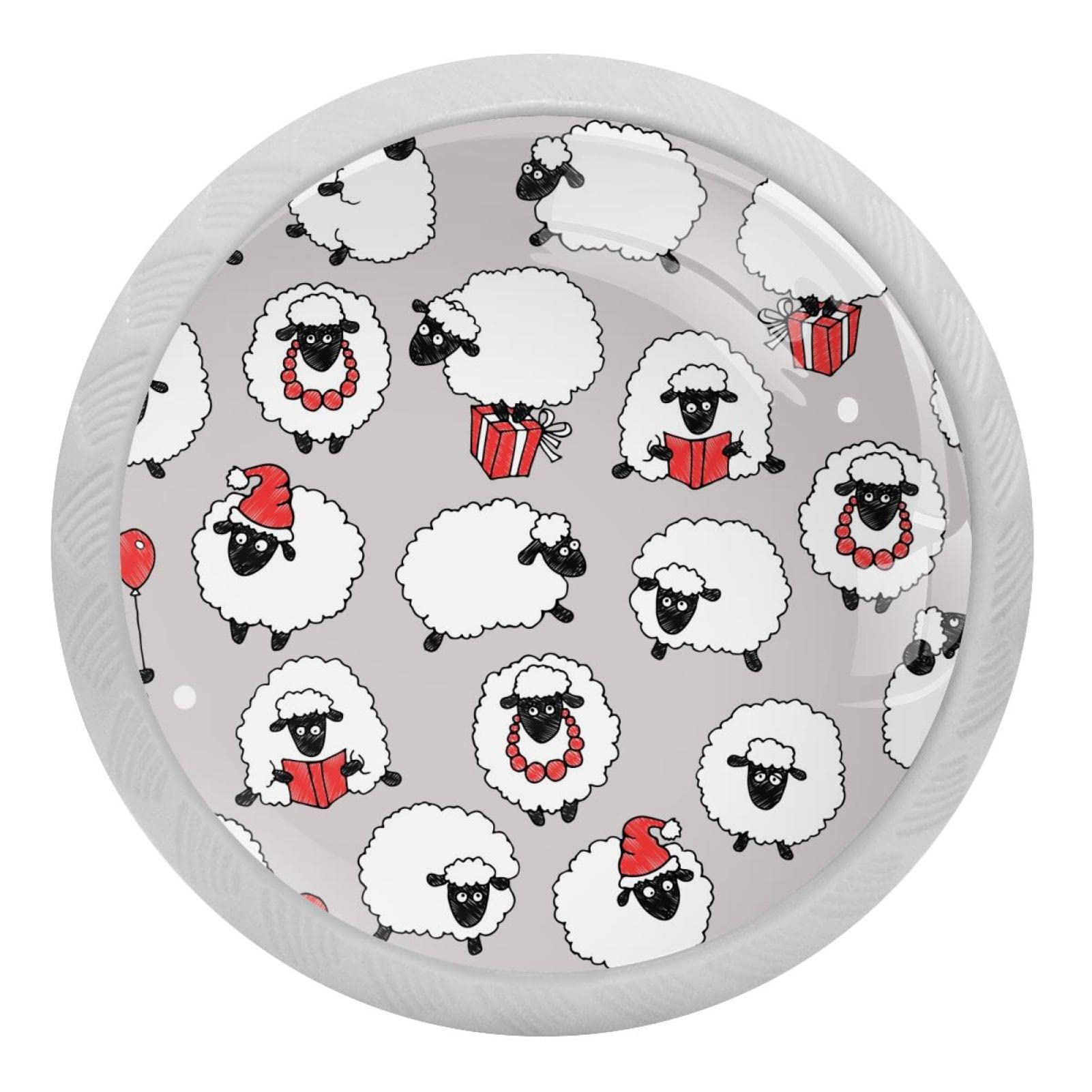 Boutons de placard de cuisine lot de 4 poignées en verre phosphorescent dessin mouton