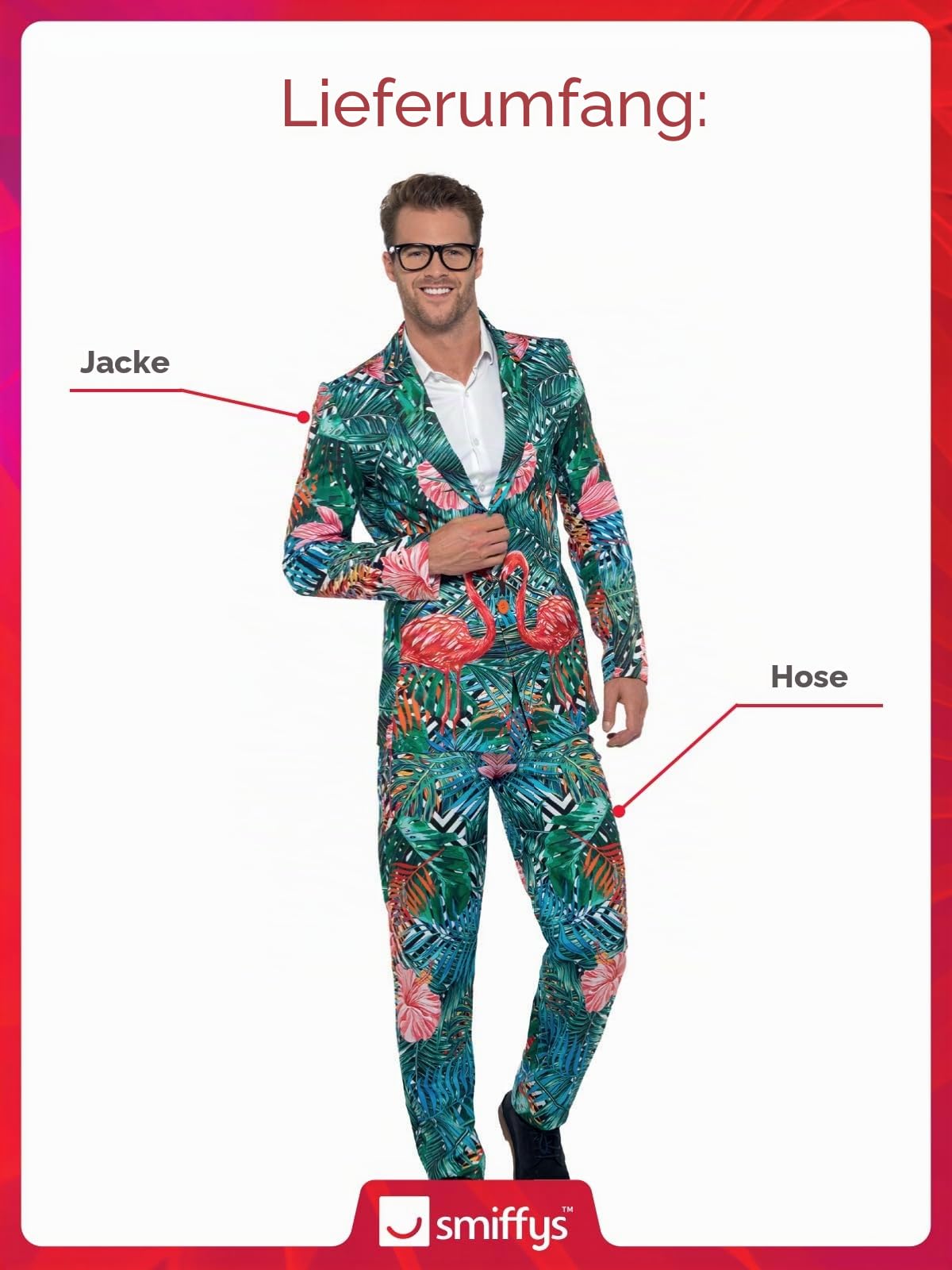 Smiffys Hawaiian Tropical Flamingo Suit, Multi-Coloured Halloween und Karneval