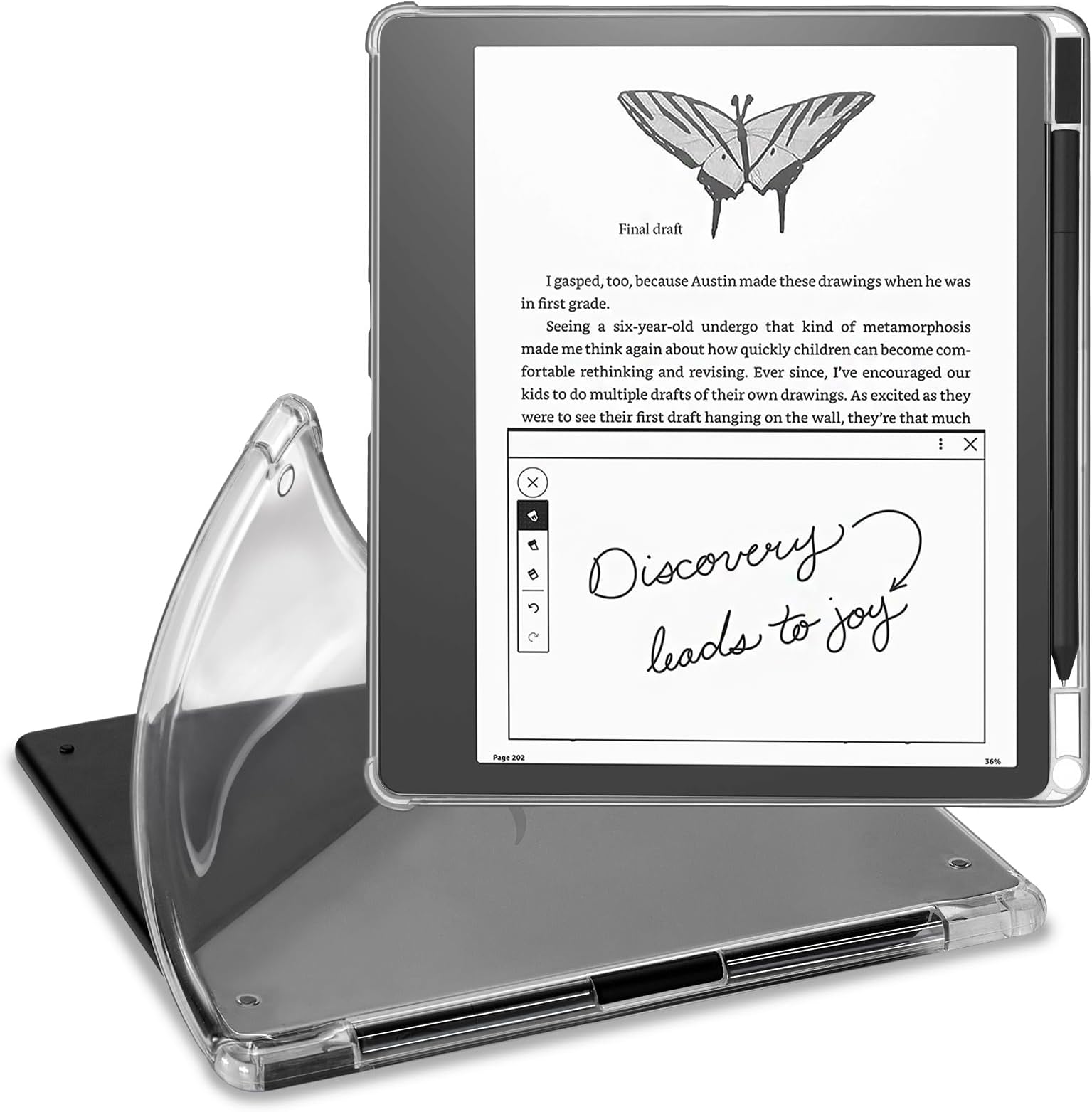 CoBak Clear Case for Kindle Scribe 10.2" (2022 Released), Soft TPU Back Cover with Pen Holder and Pen Tips Holder- Lightweight, Scratch-Proof, and Transparent for DIY