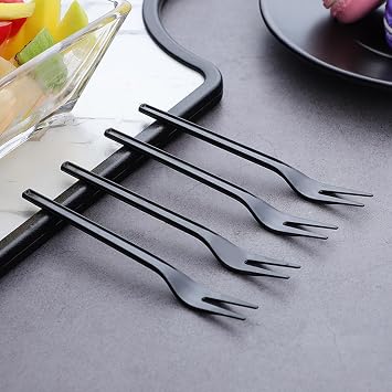 Disposable Plastic Fruit Forks, Exquisite Appetizer Fork Dessert Cocktail Tasting Forks Tiny Utensils for Fruit Dessert Cakes Party Serving Supplies,4.2 Inches, Black, 200 branches
