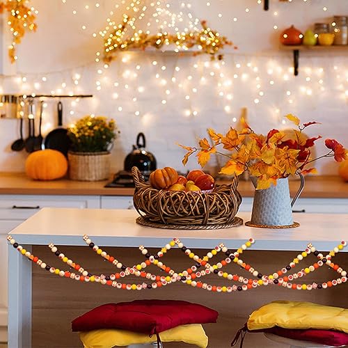 Miniatura 6 de Huwena 200 cuentas de madera de otoño, calabaza, hoja de arce, coloridas y redondas, espaciadoras, cuentas de Acción de Gracias, cuentas de madera,