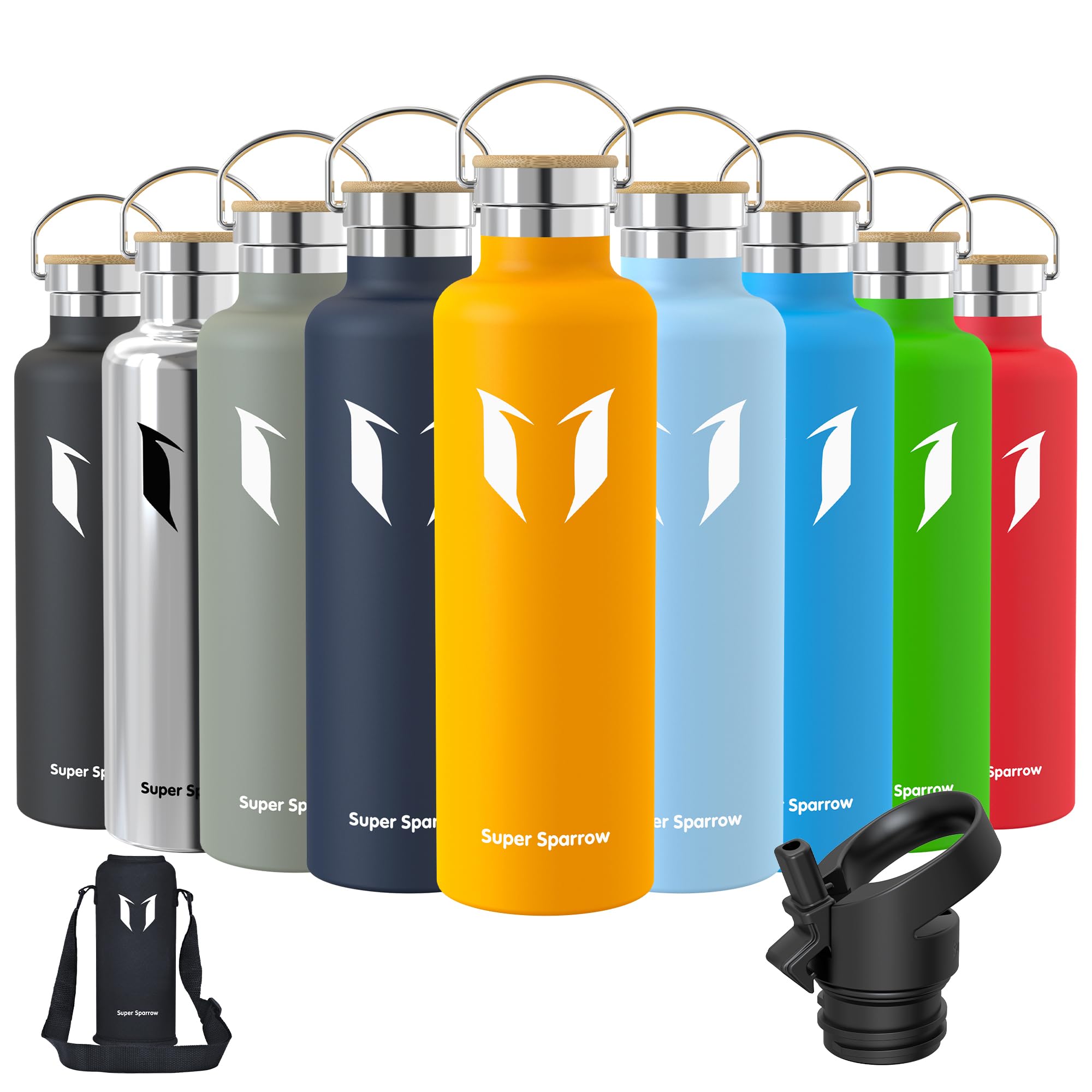 Super Sparrow Borraccia Termica - Bottiglia Termica Senza Perdite - 350ml/500ml/620ml/750ml/1L - Senza BPA Borracce Bambini - Per Scuola, Sport, Campeggio, Palestra, Ciclismo - Con 2 Tappi