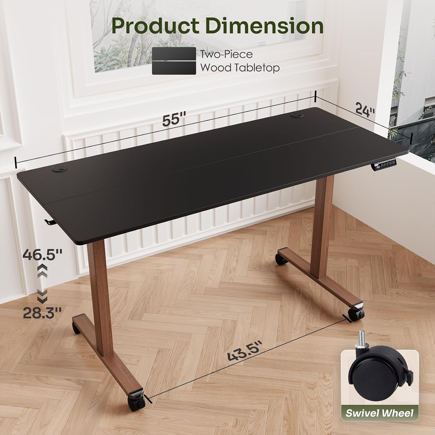  Electric Standing Desk 55”x24”, Height Adjustable Desk with Wheels thumbnail