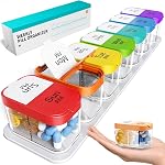Odaro Un grand organisateur hebdomadaire de pilules, XL Boîte à pilules 7 Jour Am Pm, Jumbo Medicine Organisateur 2 Les temps sont un jour pour tenir la médecine quotidienne Vitamine et suppléments - Arc-en-ciel