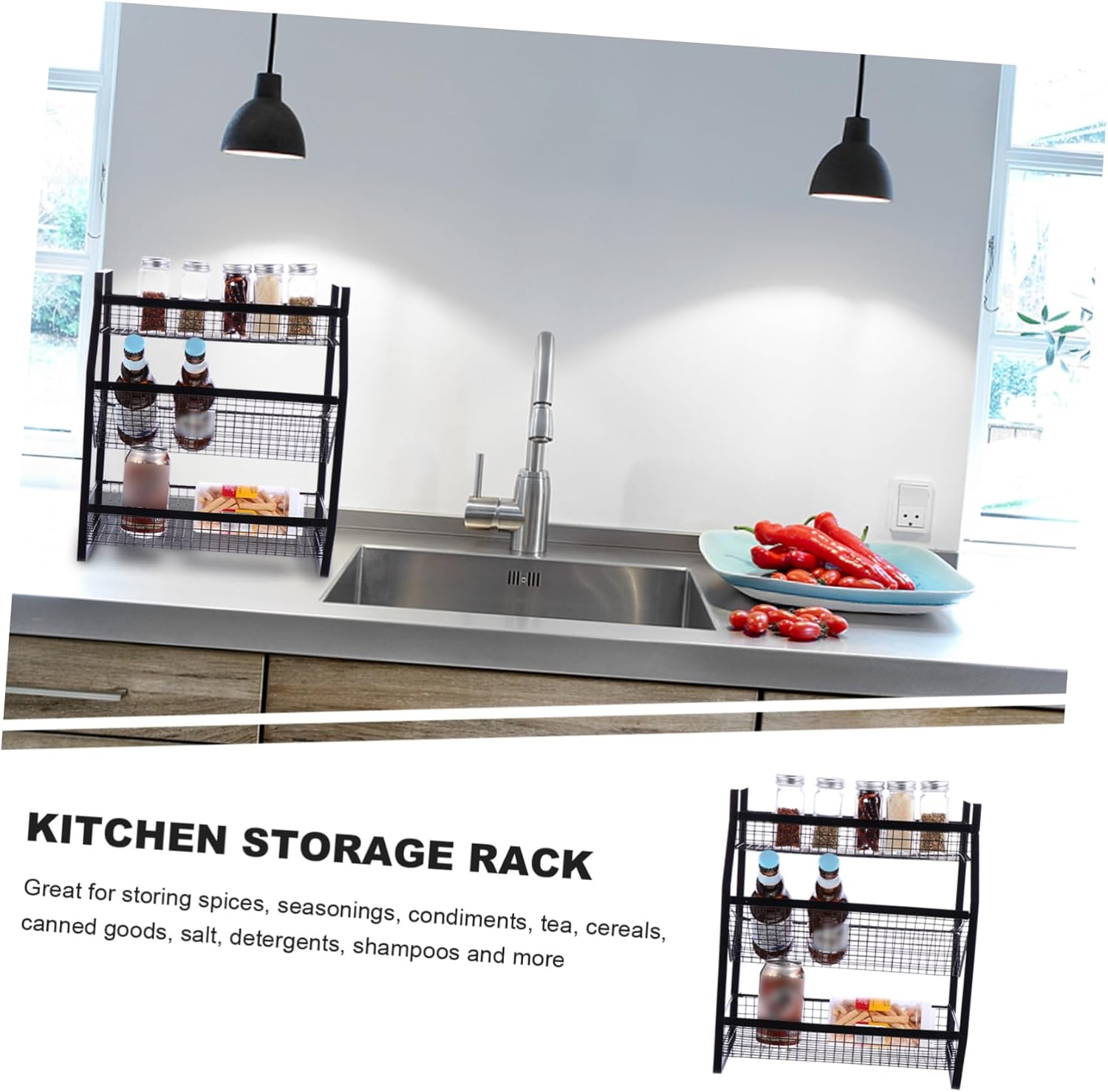 Unomor Three-Tier Kitchen Storage Rack for Seasoning Bottles Adjustable Organizer Sturdy Plastic for Pantry and Countertop Use