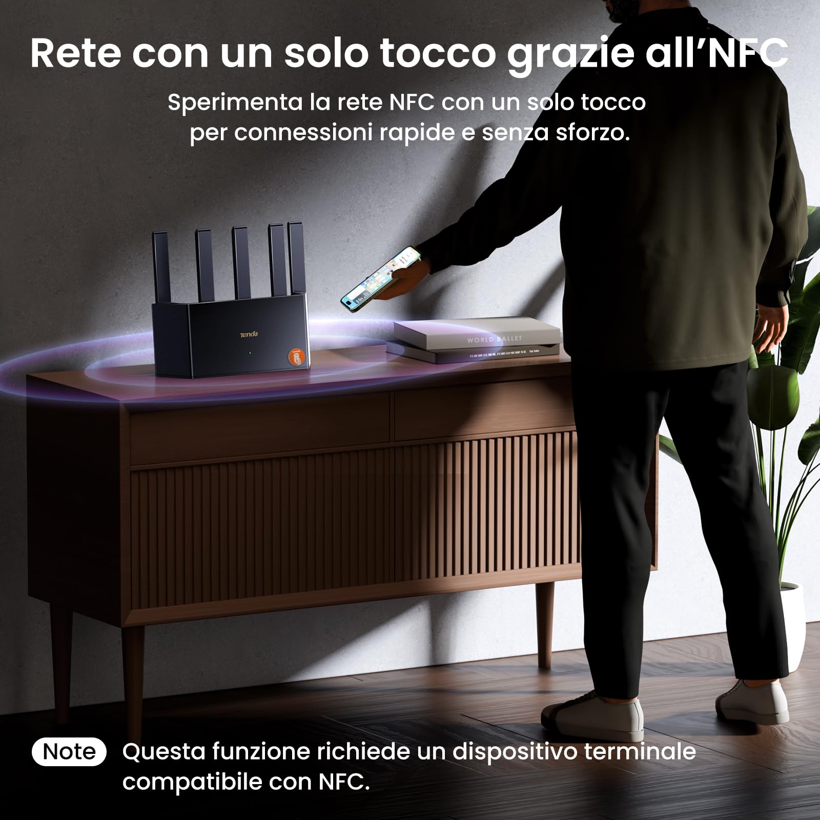 Tenda RE3L Router Wi-Fi 7 BE3600 Dual-Band, Mesh WiFi, Porte WAN/LAN Gigabit, 5 Antenne Verticali, 4K-QAM, MLO, NFC, VPN, WPA3, Controllo tramite App