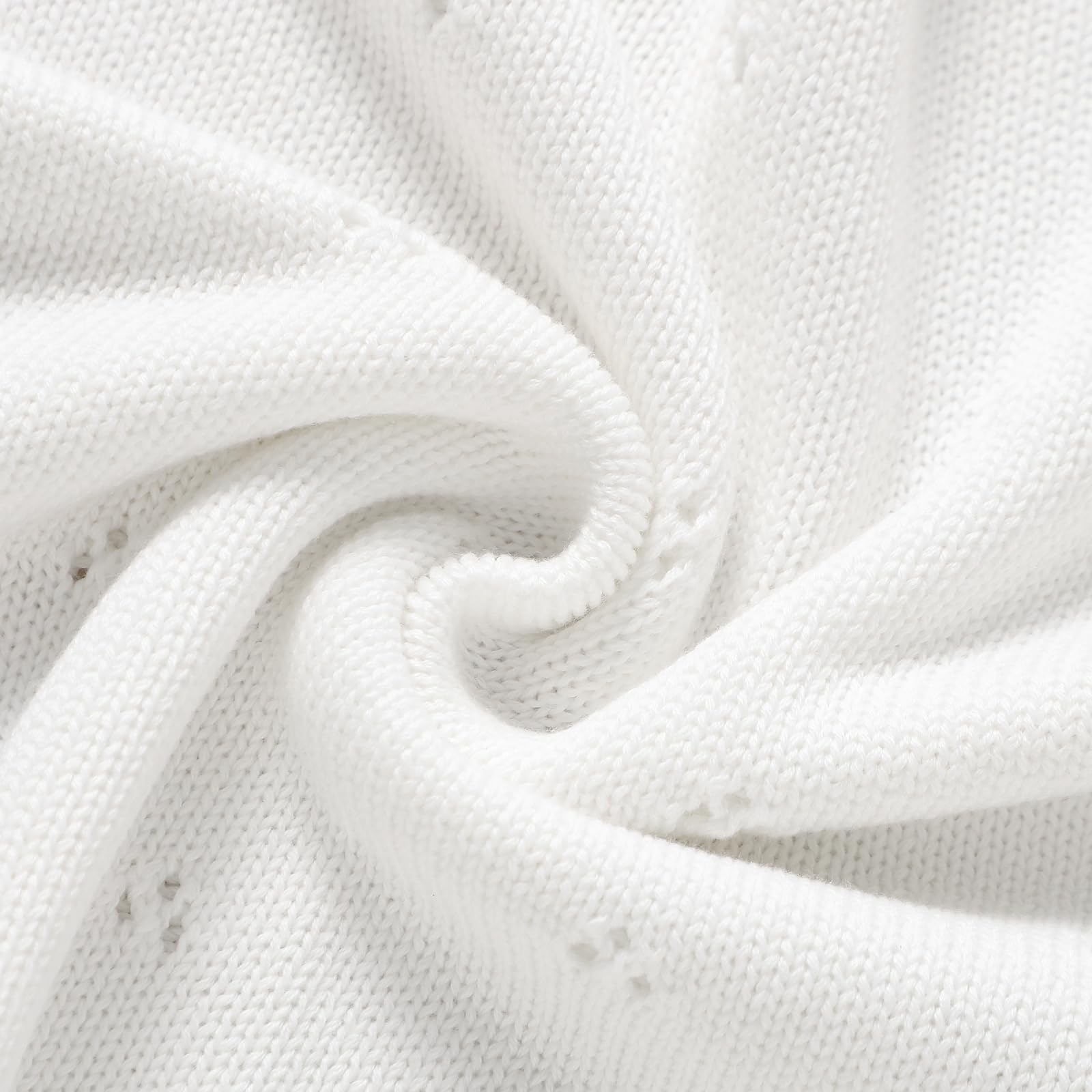 Hadetoto Coperta per neonati in morbido cotone lavorato a maglia all'uncinetto, coperta cellulare essenziale per neonati, ragazze e ragazzi, 82 x 102 cm (bianco)