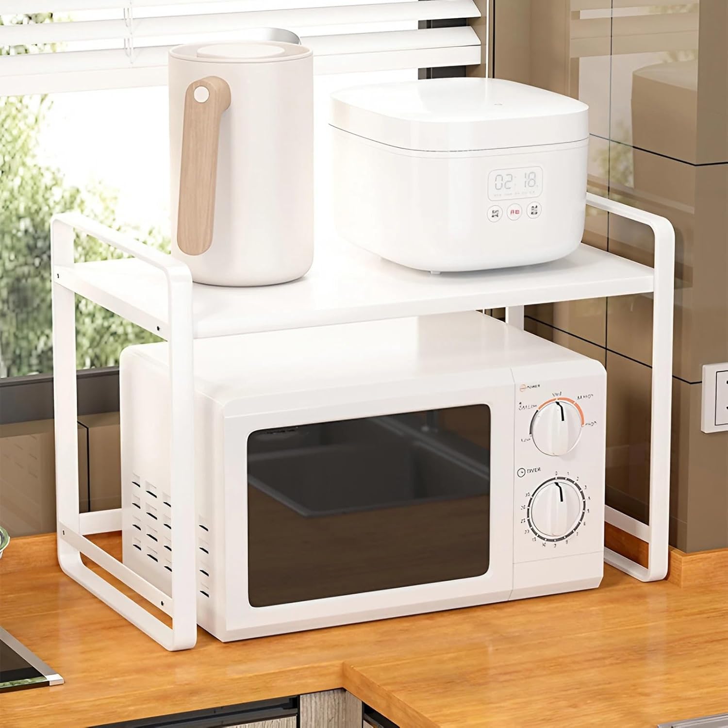 2-Tier Kitchen Microwave Oven Rack,21/23 inch Metal Kitchen Storage Organizer Shelf Stand Toaster Shelf