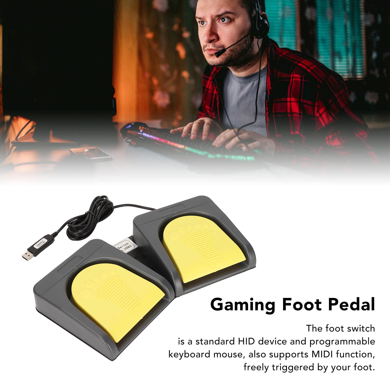 Programmable USB Foot Switch With 2M Cable - HID Compatible For Hands-Free Computer Control