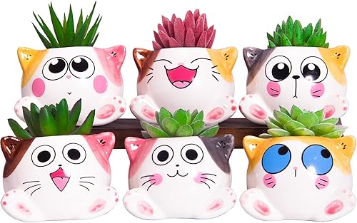 Miniatura 3 de Lindas macetas suculentas con drenaje, macetas para plantas de gato para plantas de interior, macetas pequeñas de animalito de 3.4 pulgadas, macetas
