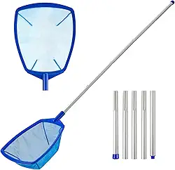 Rede de piscina - Rede de escumadeira de piscina com haste de alumínio telescópica ajustável de 5 seções, 58 cm a 152 cm, rede de escumadeira com rede de malha fina, rede para folhas de