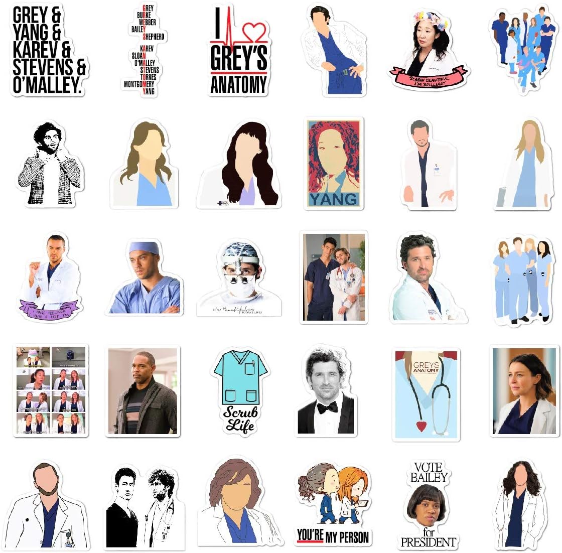 amazon com grey s anatomy sticker pack 106pcs pcs tv show creative diy stickers funny decorative cartoon for cartoon pc luggage computer notebook phone home wall garden window snowboard electronics