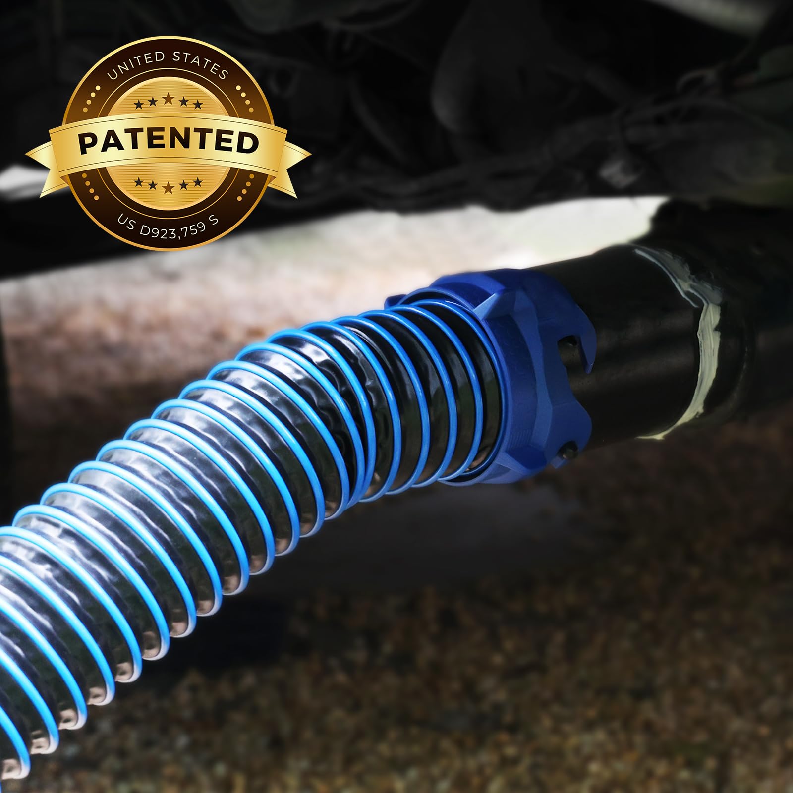 RV Sewer Hose Kit 20FT with Rotating Fittings Clear Elbow 4-in-1 Adapter Blue