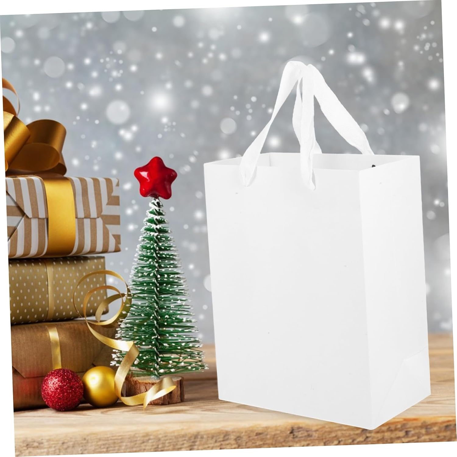 MUCKLILY 10Pcs White Paper Bags with Handles Elegant Party Favor Shopping Bags Versatile for Birthdays Weddings and Retail Use for Packaging Treats and
