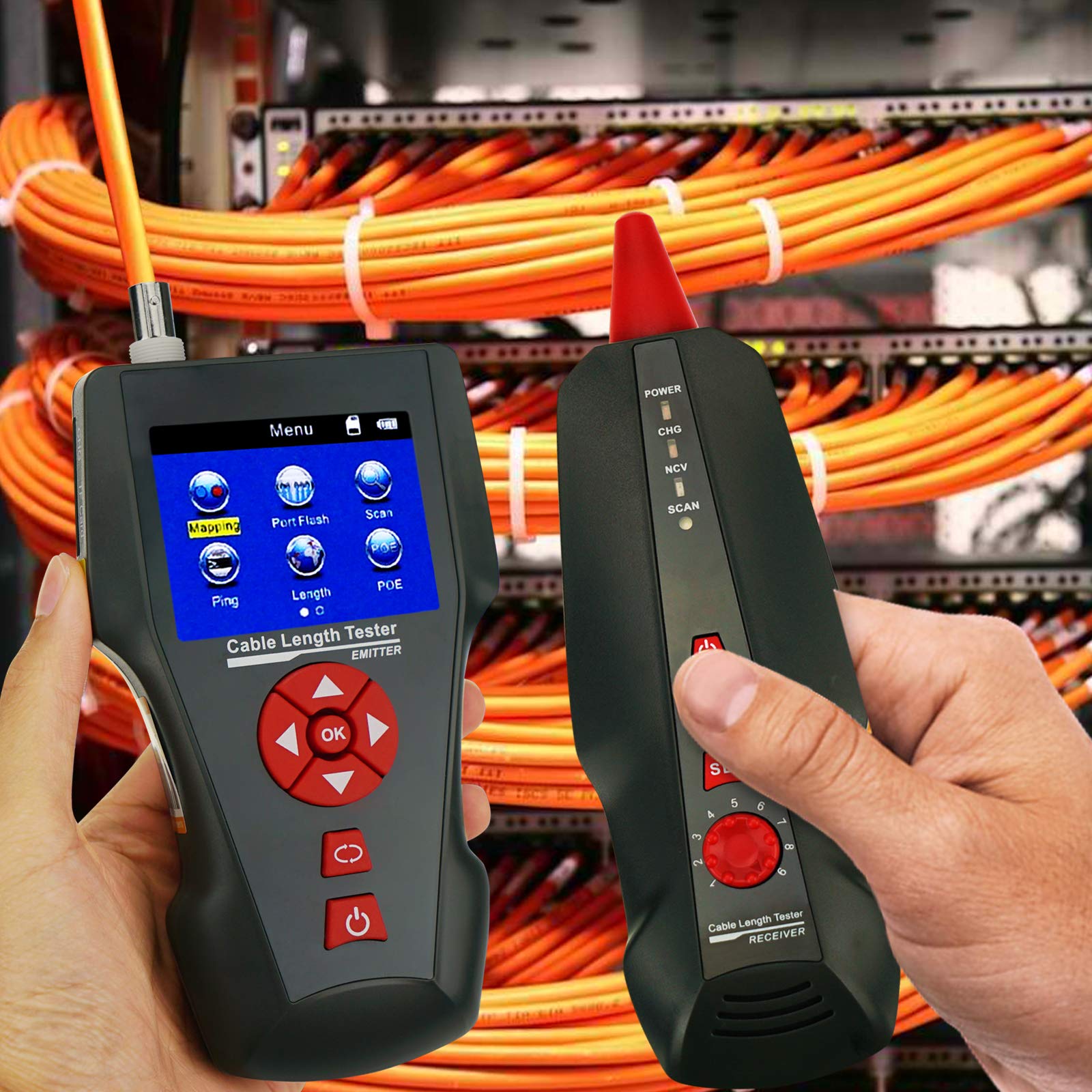 Probador de longitud de cable de red de mano, RJ11, BNC, POE, PING Ethernet, STP/UTP 5E, 6E, tarjeta TF