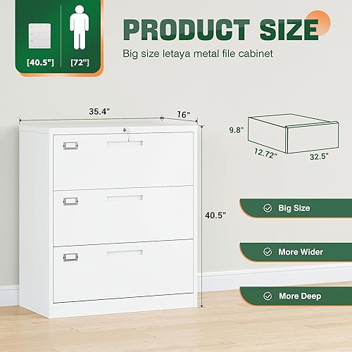 Miniatura 2 de Letaya Archivadores de 3 cajones con cerradura, archivadores laterales de metal para organización de oficina en casa, cartalegalF4A4 (requiere