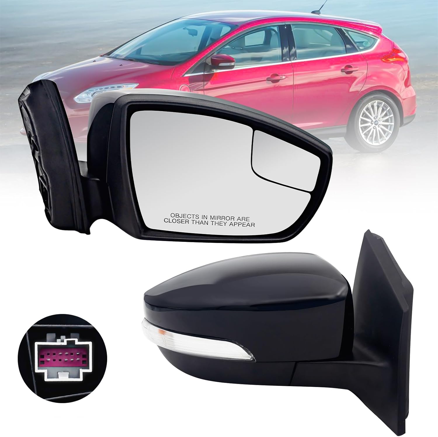 Driver Side Mirror Compatible With Ford Focus 2015-2018 With Turn Signal Light Manual Folding Power Glass 5-Pins Rear View Door Mirror/Non-Heated